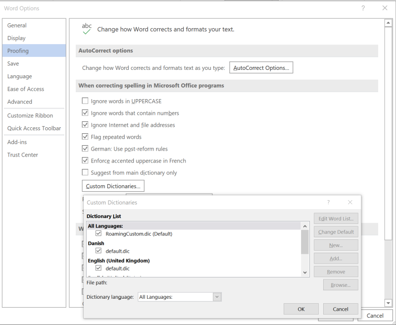 custom dictionary office for mac