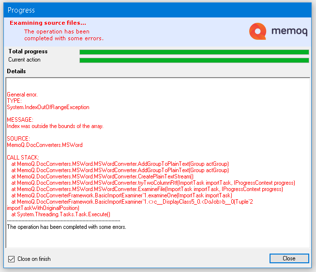 memoq error