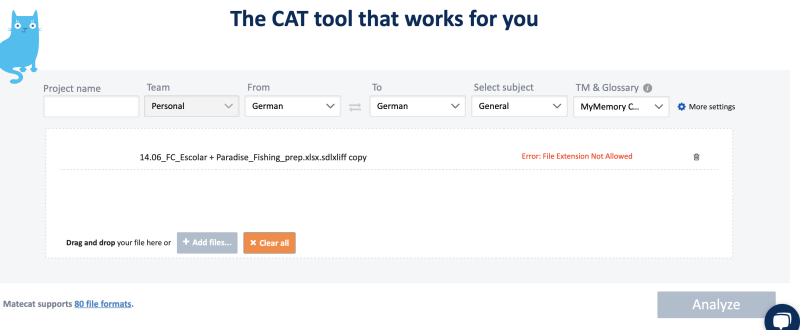 Translate a file with Matecat