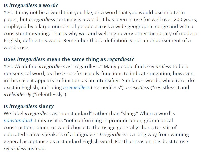 irregardless