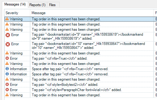 trados tag errors