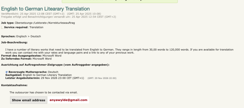 proz job posting Anya Wylde