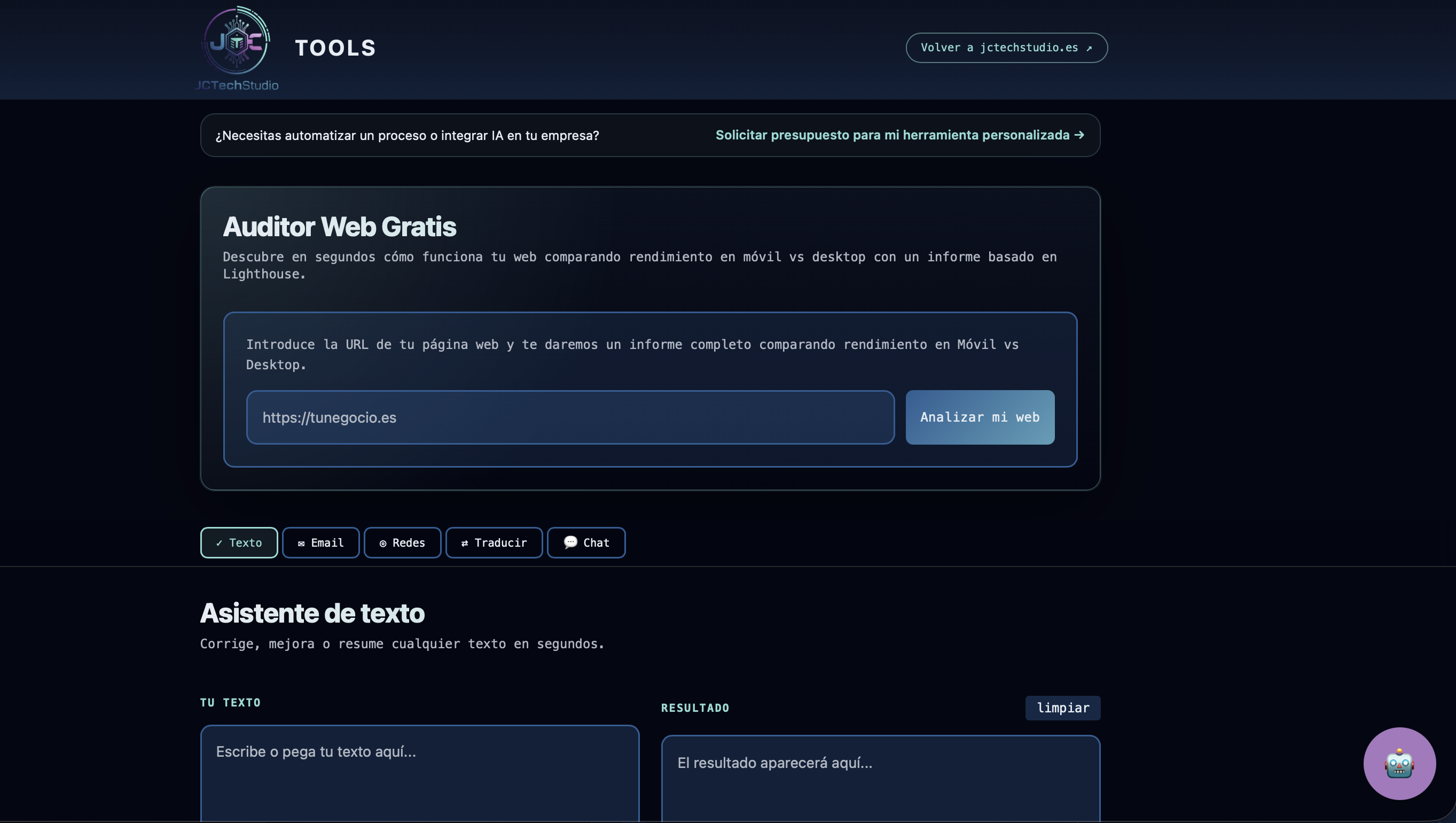 Vista de JCTechStudio Tools