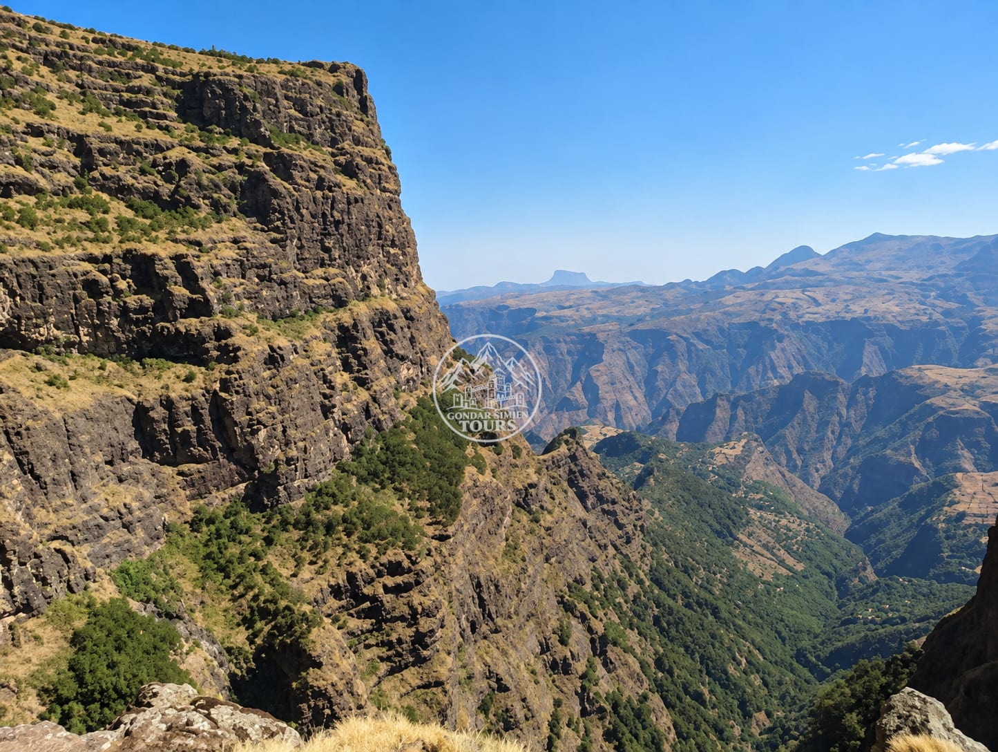 Cliffs and deep valleys seen from Imet Gogo