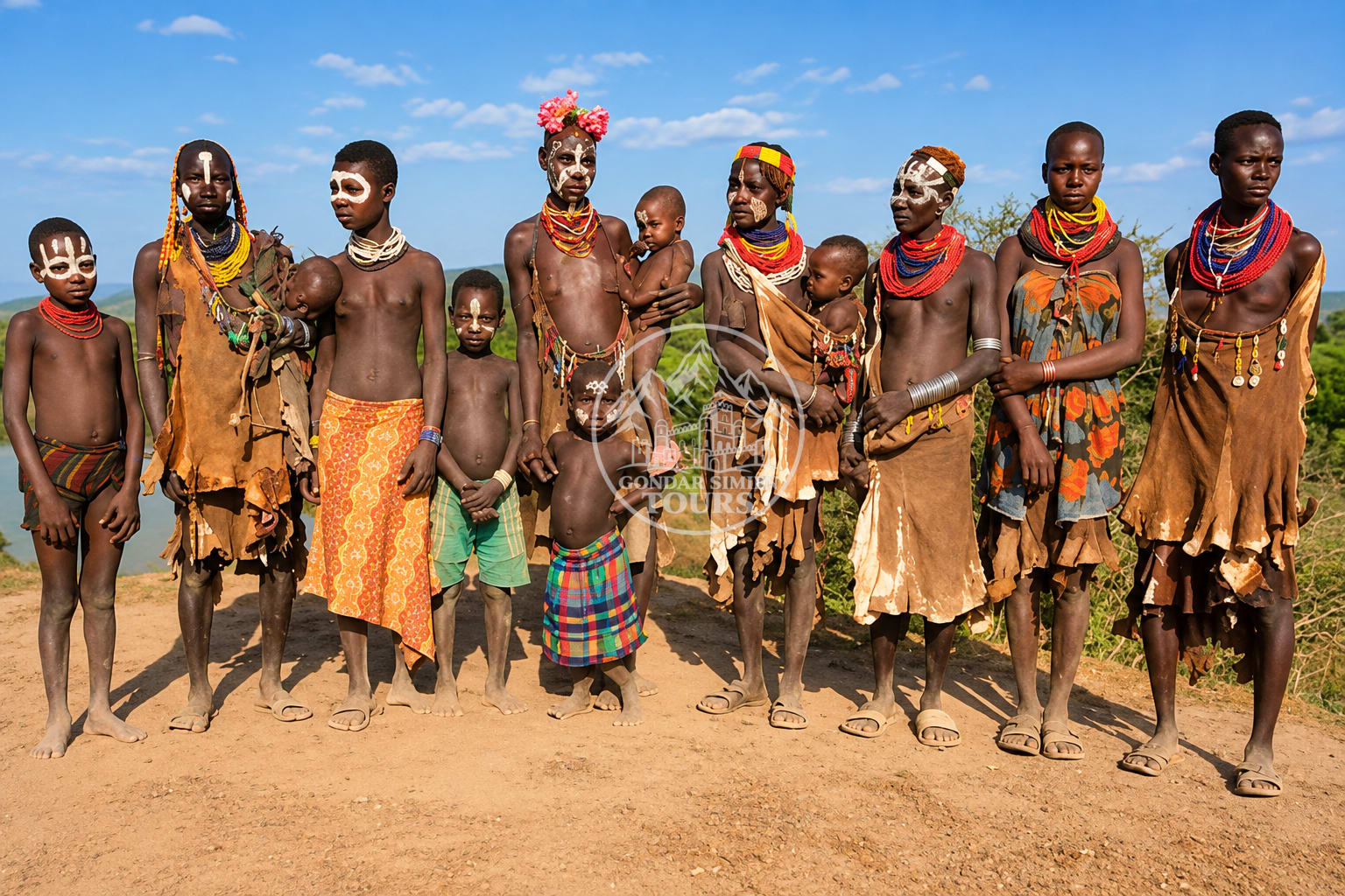 Omo River cliffs and village setting in Karo country