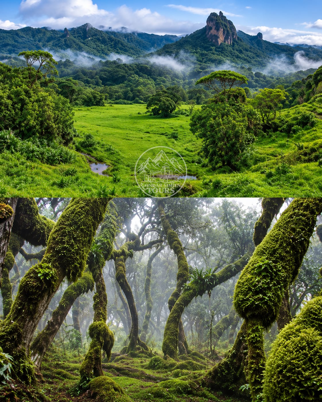 Mountain ridges and highland horizon in Bale Mountains National Park