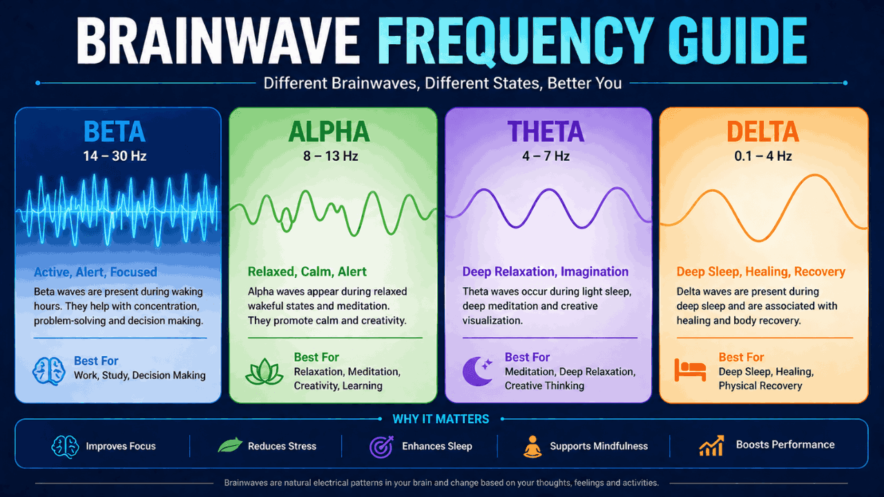 Brainwave frequency chart showing Beta Alpha Theta Delta waves