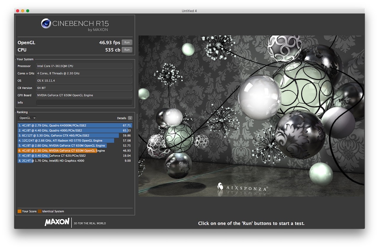 MacBook Pro 2012 OpenGL CineBench