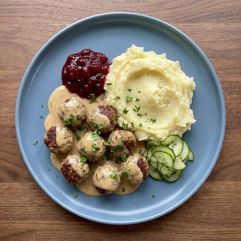 Swedish Meatballs in Cream Gravy with Mashed Potatoes