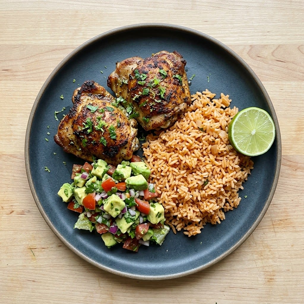 Cilantro-Lime Chicken Thighs with Avocado-Tomato Salsa & Mexican Rice