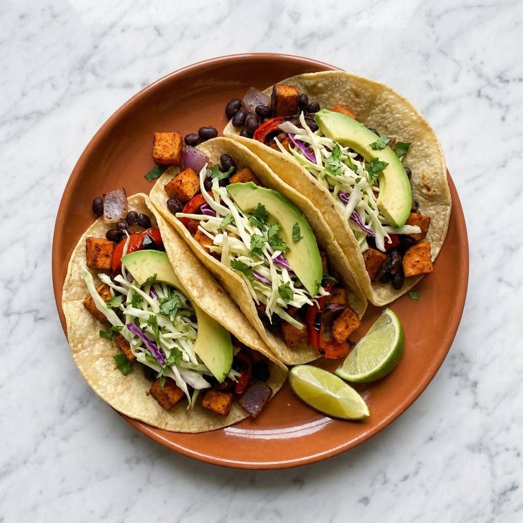 Sheet Pan Sweet Potato Black Bean Tacos with Lime Slaw