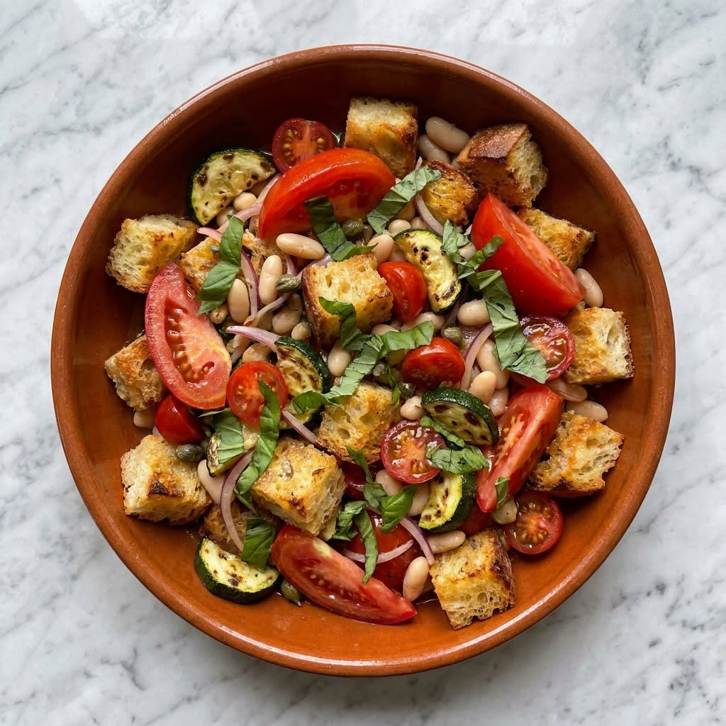 Tomato & Charred Zucchini Panzanella with White Beans