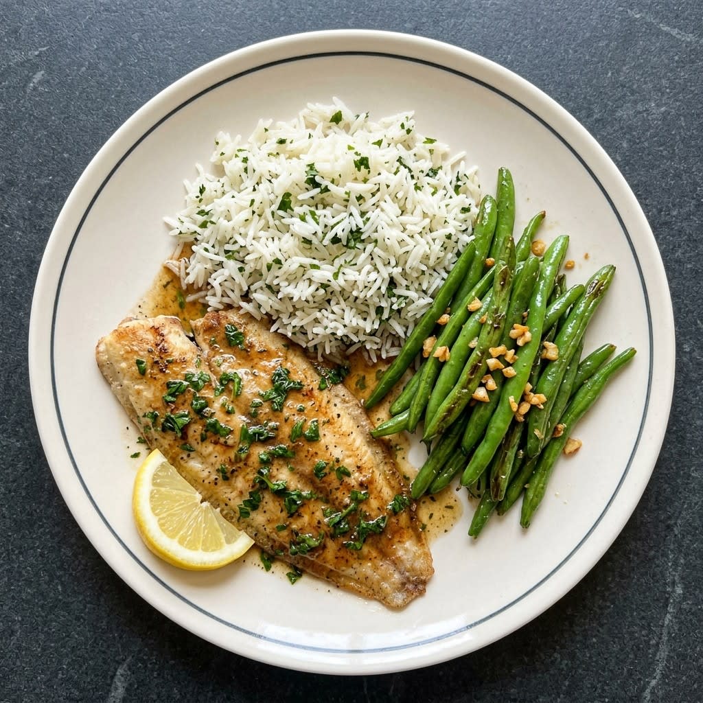 Sole Meunière with Parsley Rice & Garlic Green Beans
