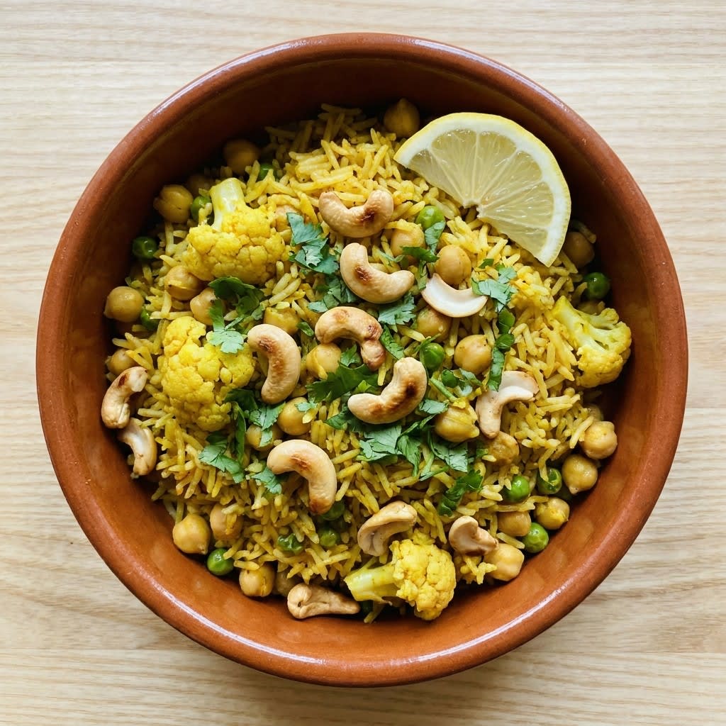 One-Pot Chickpea Vegetable Biryani with Toasted Cashews & Cilantro