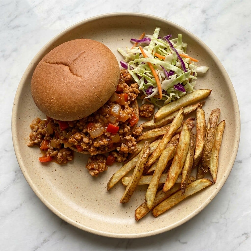 Mild Turkey Sloppy Joes with Oven Fries & Crunchy Slaw