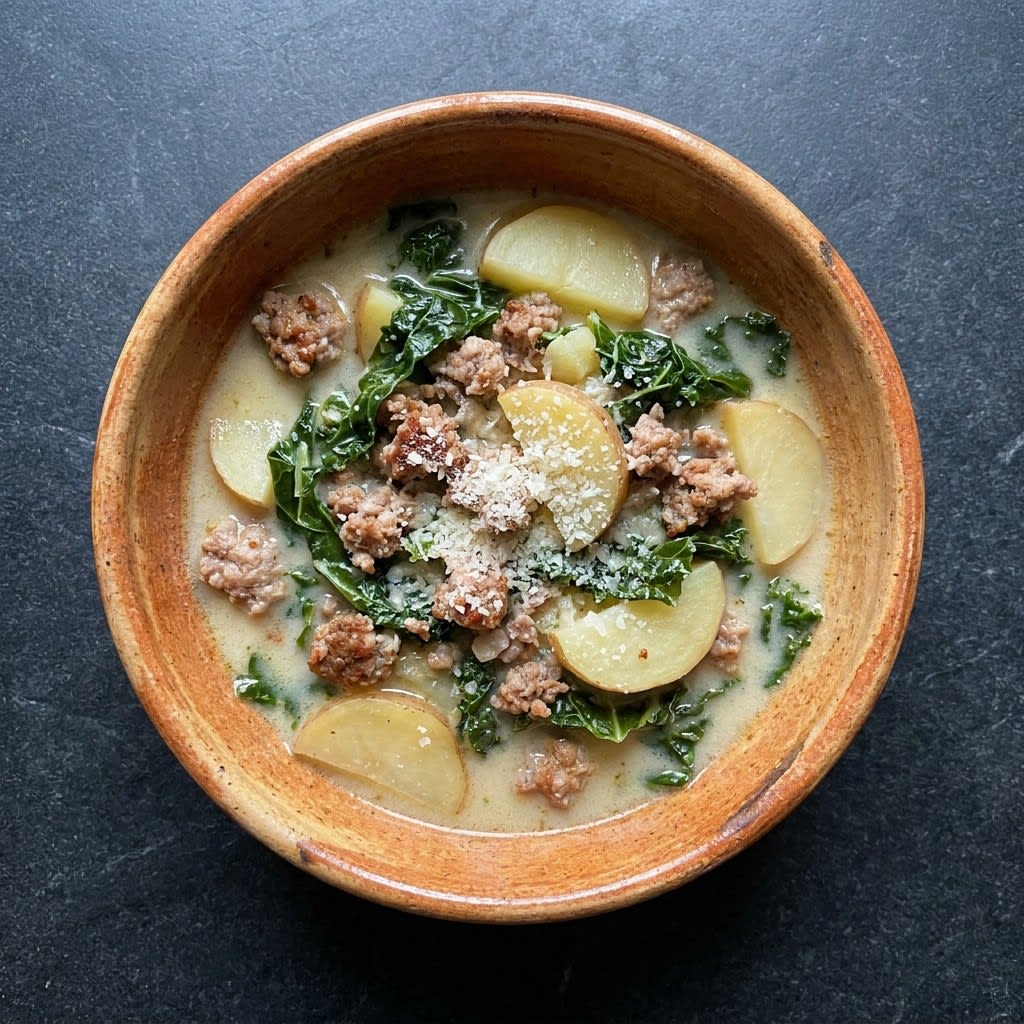 One-Pot Creamy Tuscan Sausage, Potato & Kale Soup