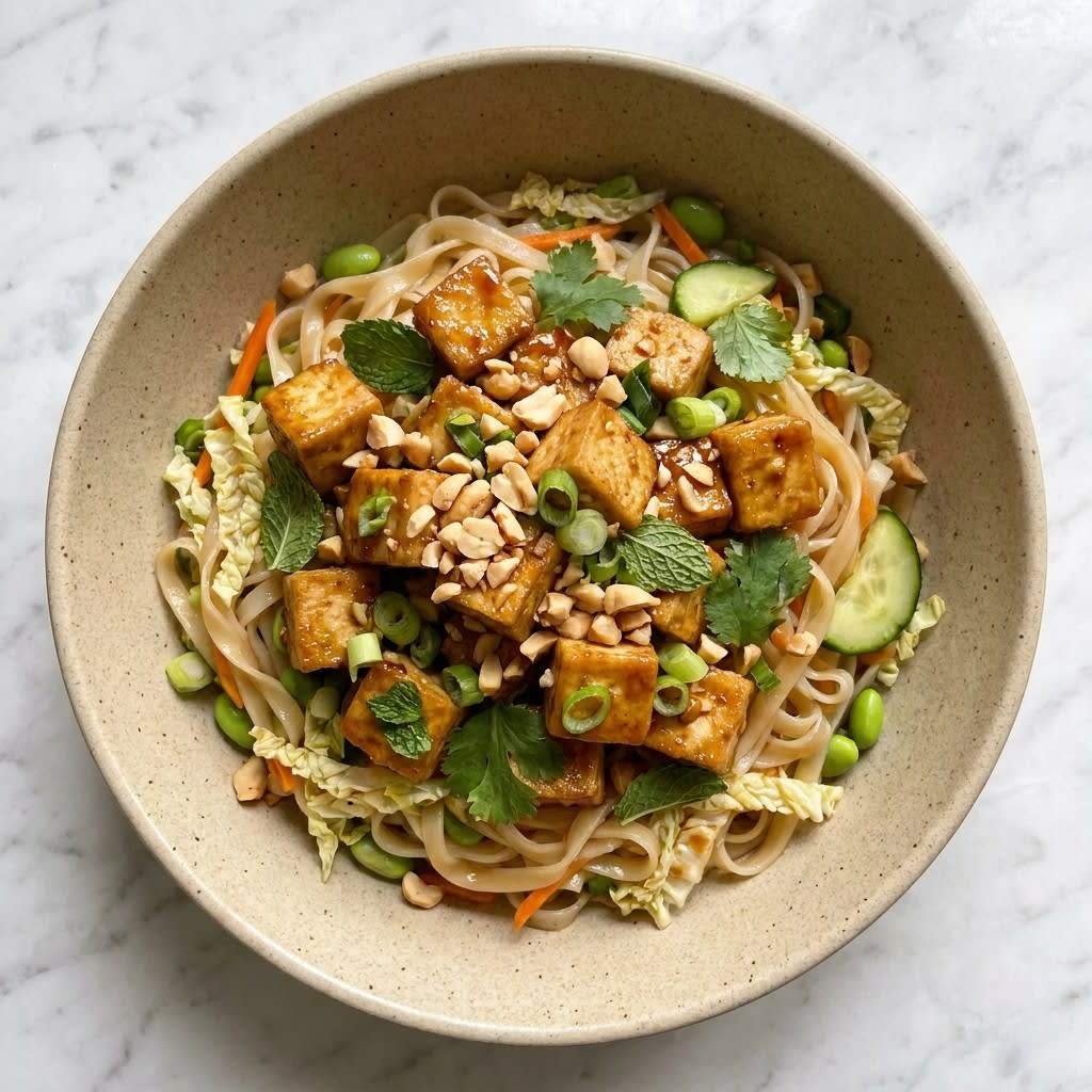 Soy-Maple Tofu Rice Noodle Salad with Herbs & Peanuts