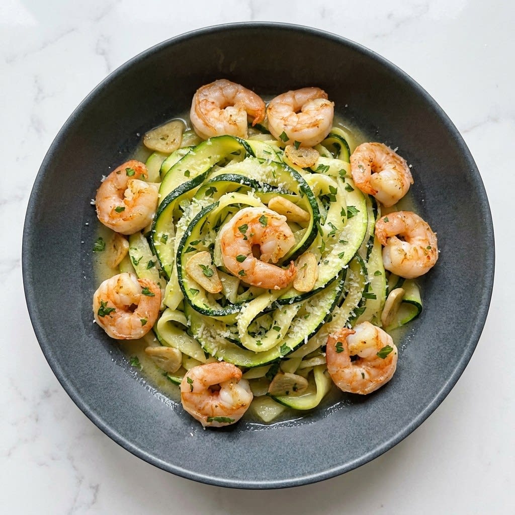 Lemony Garlic Shrimp Scampi with Zucchini Ribbons & Parmesan