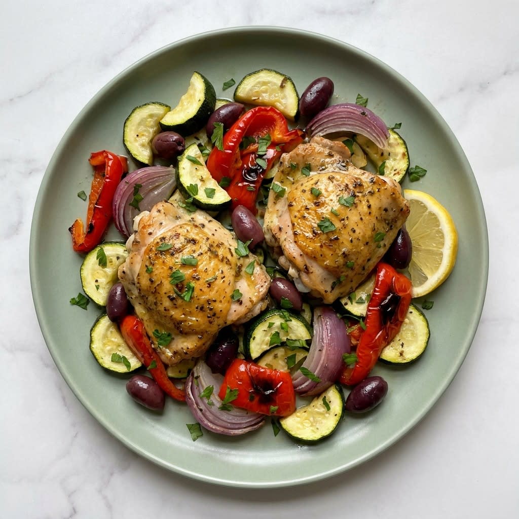 Sheet Pan Lemon-Oregano Chicken with Zucchini, Peppers & Olives