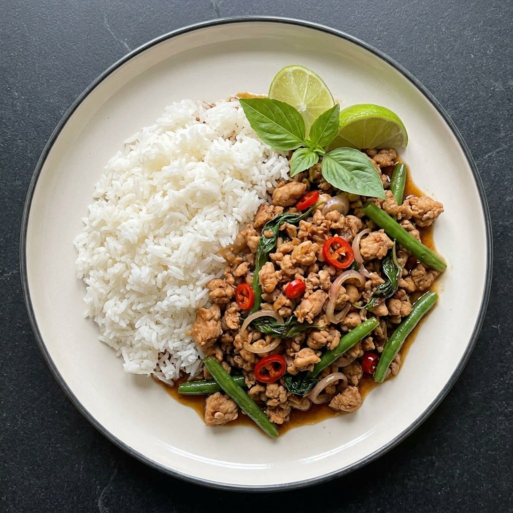 Thai Basil Chicken Stir-Fry with Jasmine Rice & Green Beans
