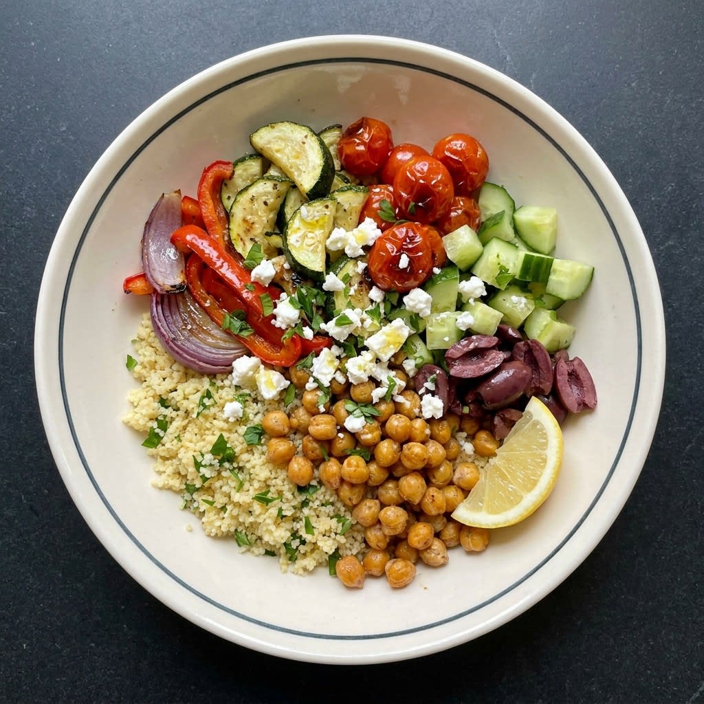 Sheet Pan Greek Chickpeas & Vegetables with Lemon Couscous