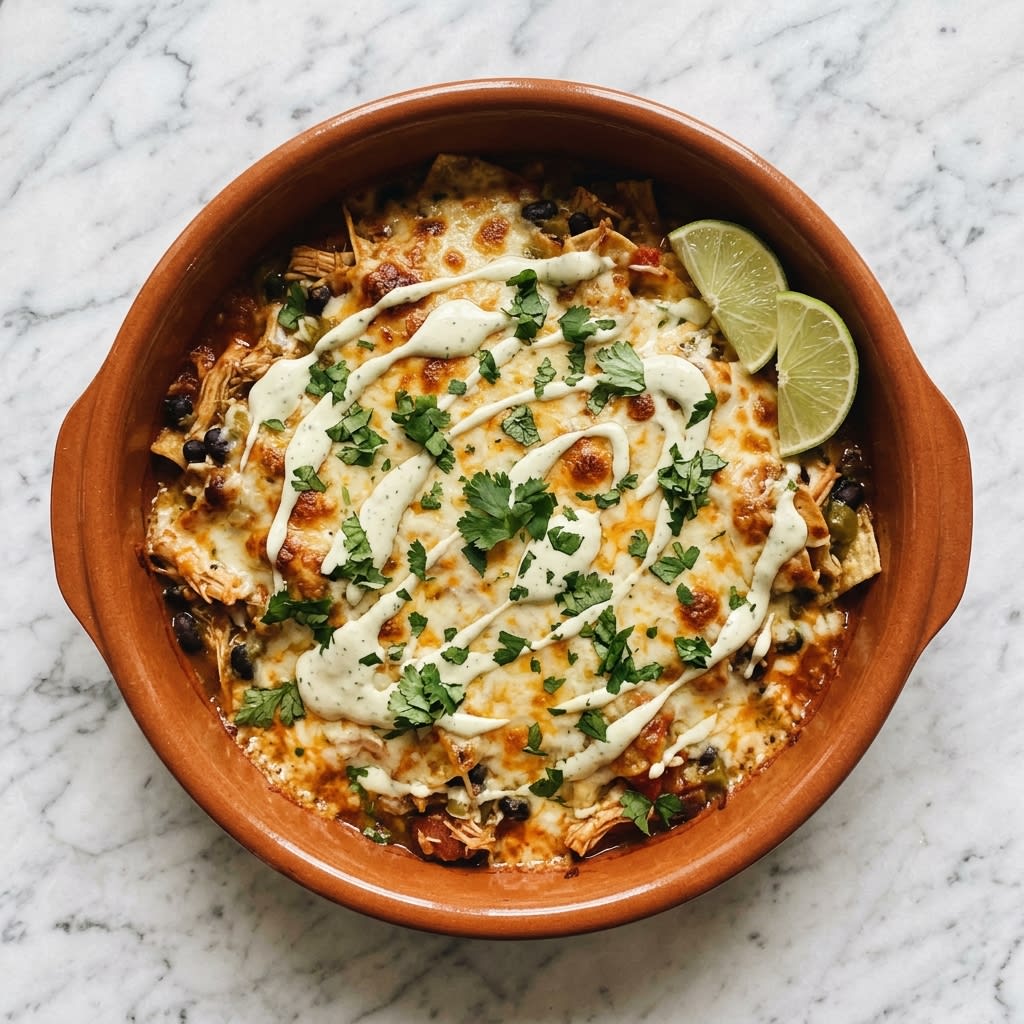 Green Chile Turkey Enchilada Skillet with Lime Crema