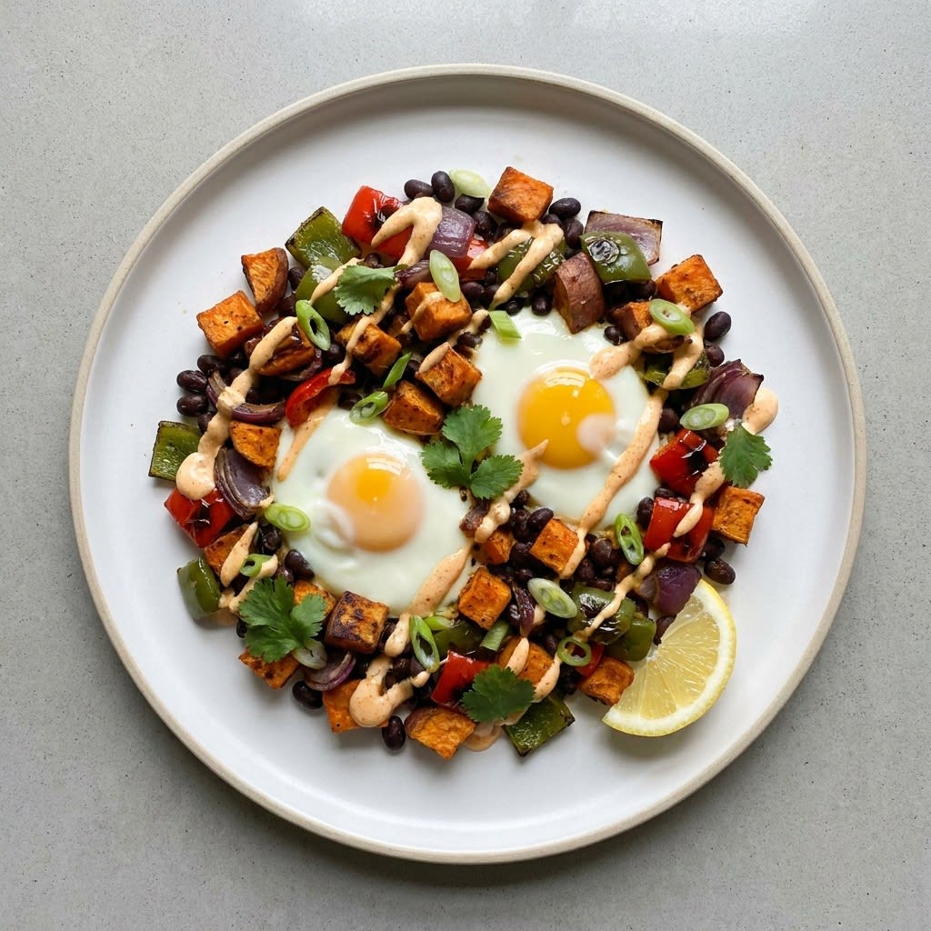 Sheet Pan Sweet Potato Hash with Baked Eggs & Paprika Aioli