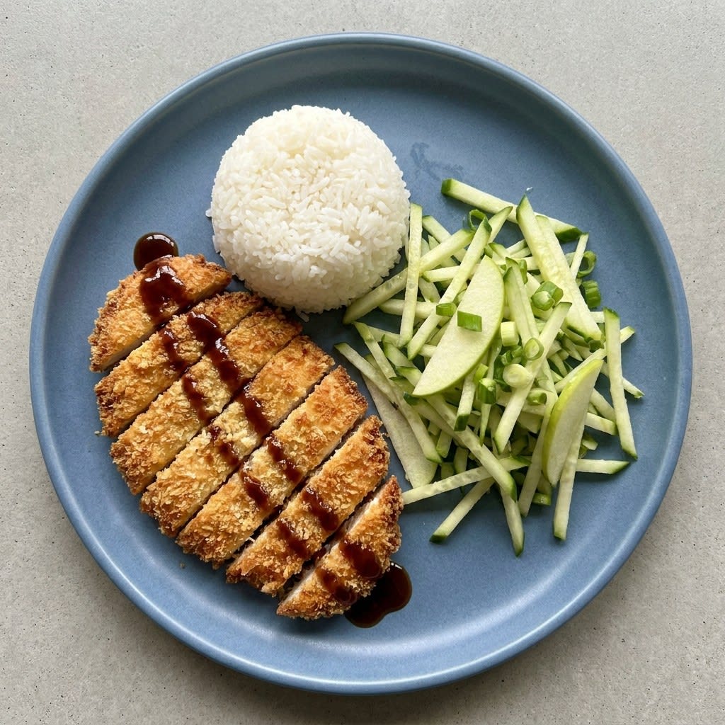 Baked Chicken Katsu with Steamed Rice & Cucumber-Apple Slaw