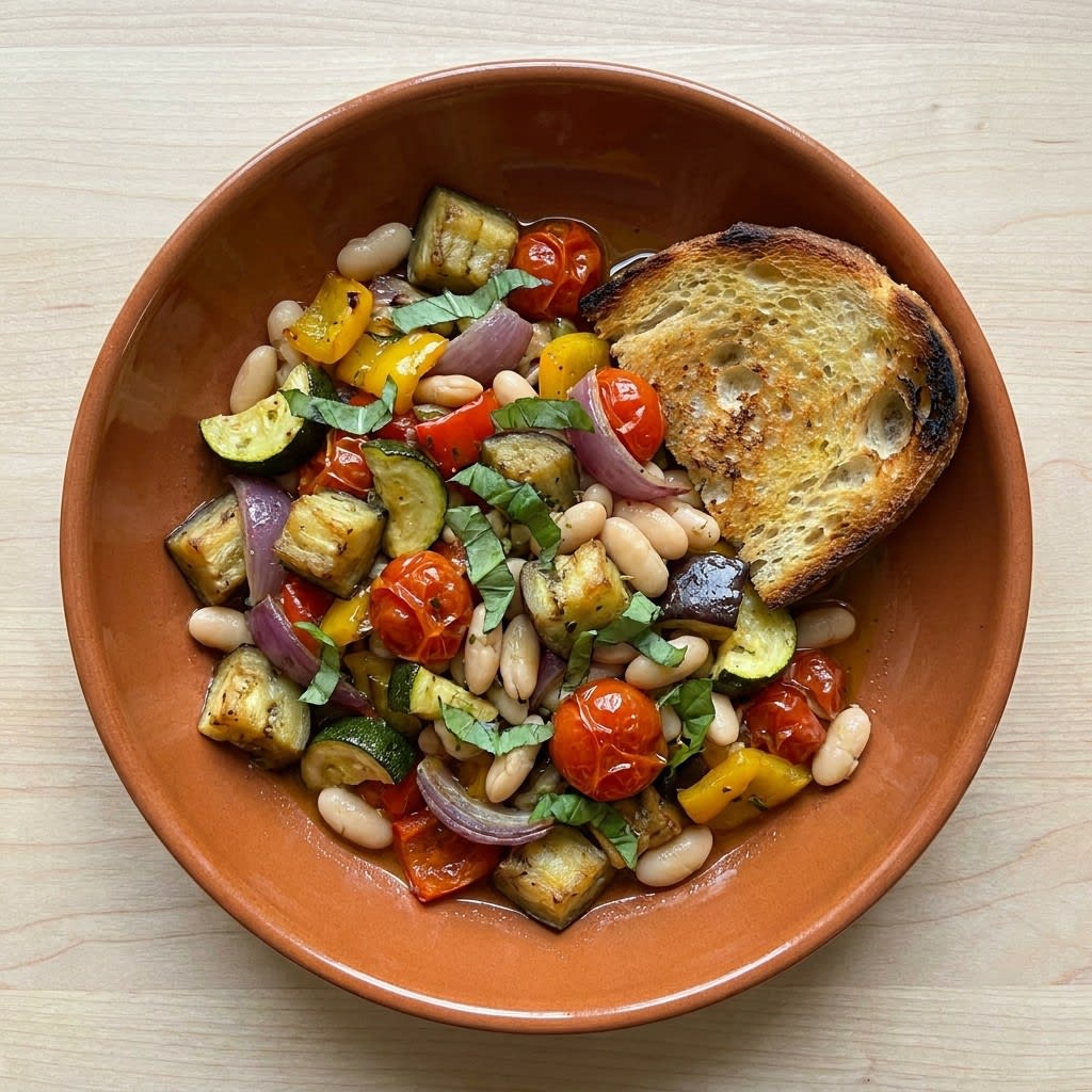 Sheet Pan Herbed Ratatouille with White Beans & Crusty Bread