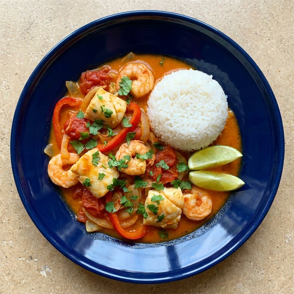 Brazilian Shrimp & Cod Moqueca Stew with White Rice & Lime