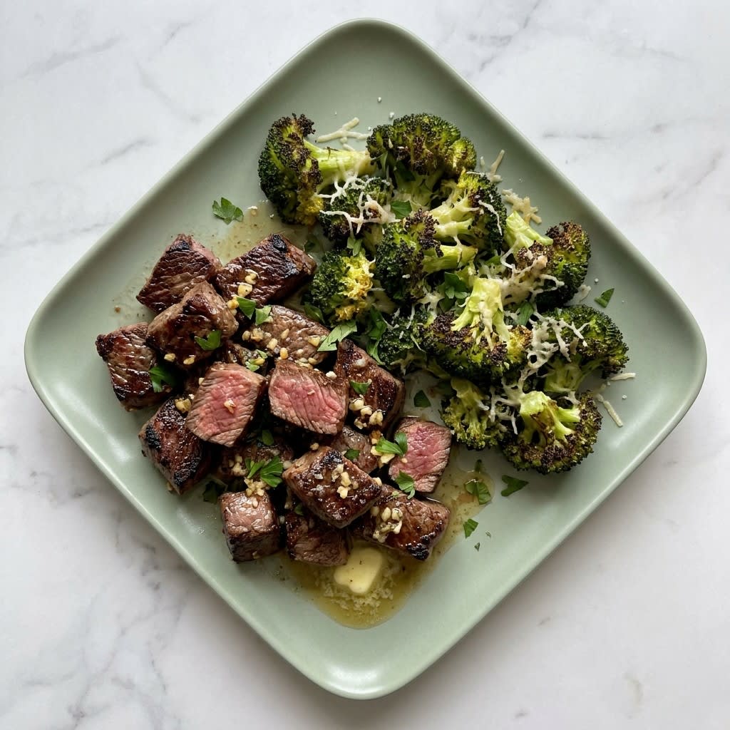 Garlic Butter Steak Bites with Parmesan Roasted Broccoli