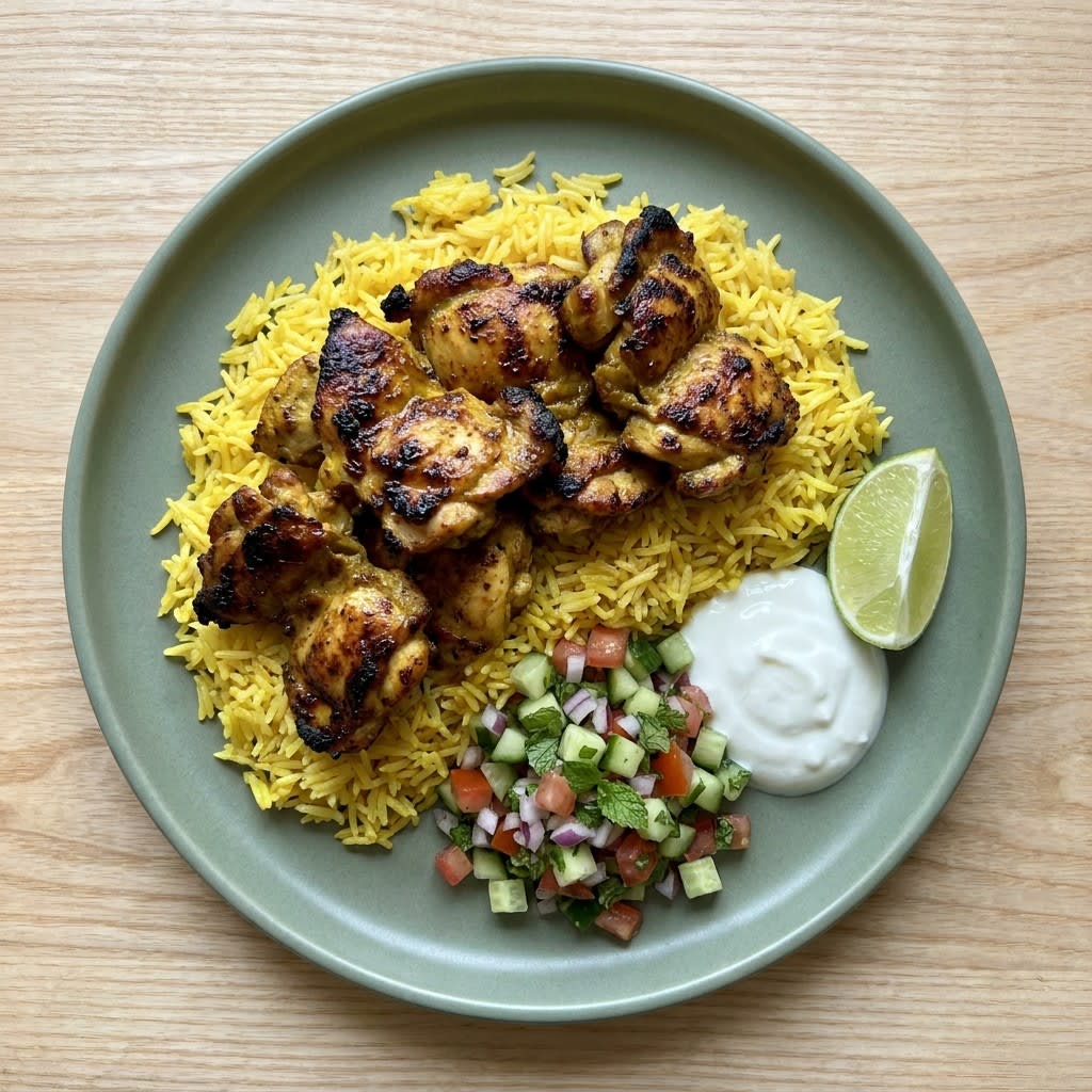 Persian Yogurt-Lemon Chicken with Buttery Basmati & Shirazi Salad