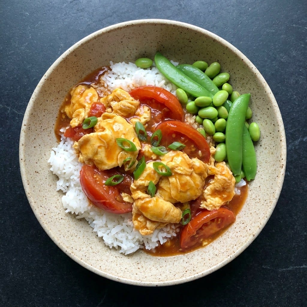Chinese Tomato Egg Stir-Fry with Jasmine Rice & Snap Peas