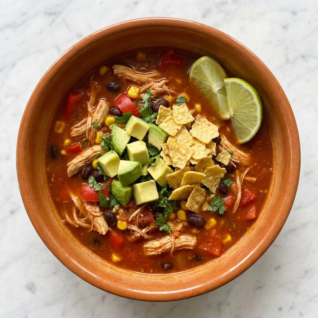 One-Pot Chicken Tortilla Soup with Avocado & Lime