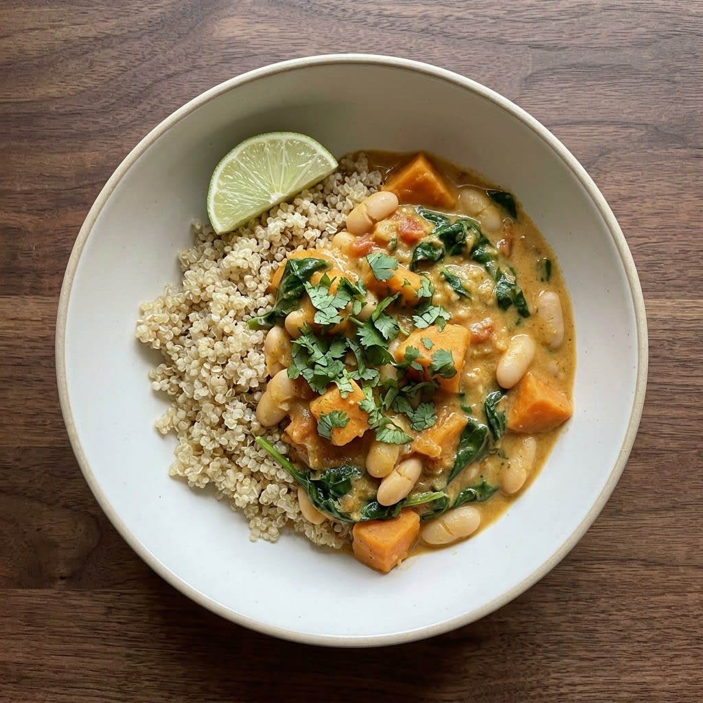 Sweet Potato & White Bean Curry with Spinach & Quinoa