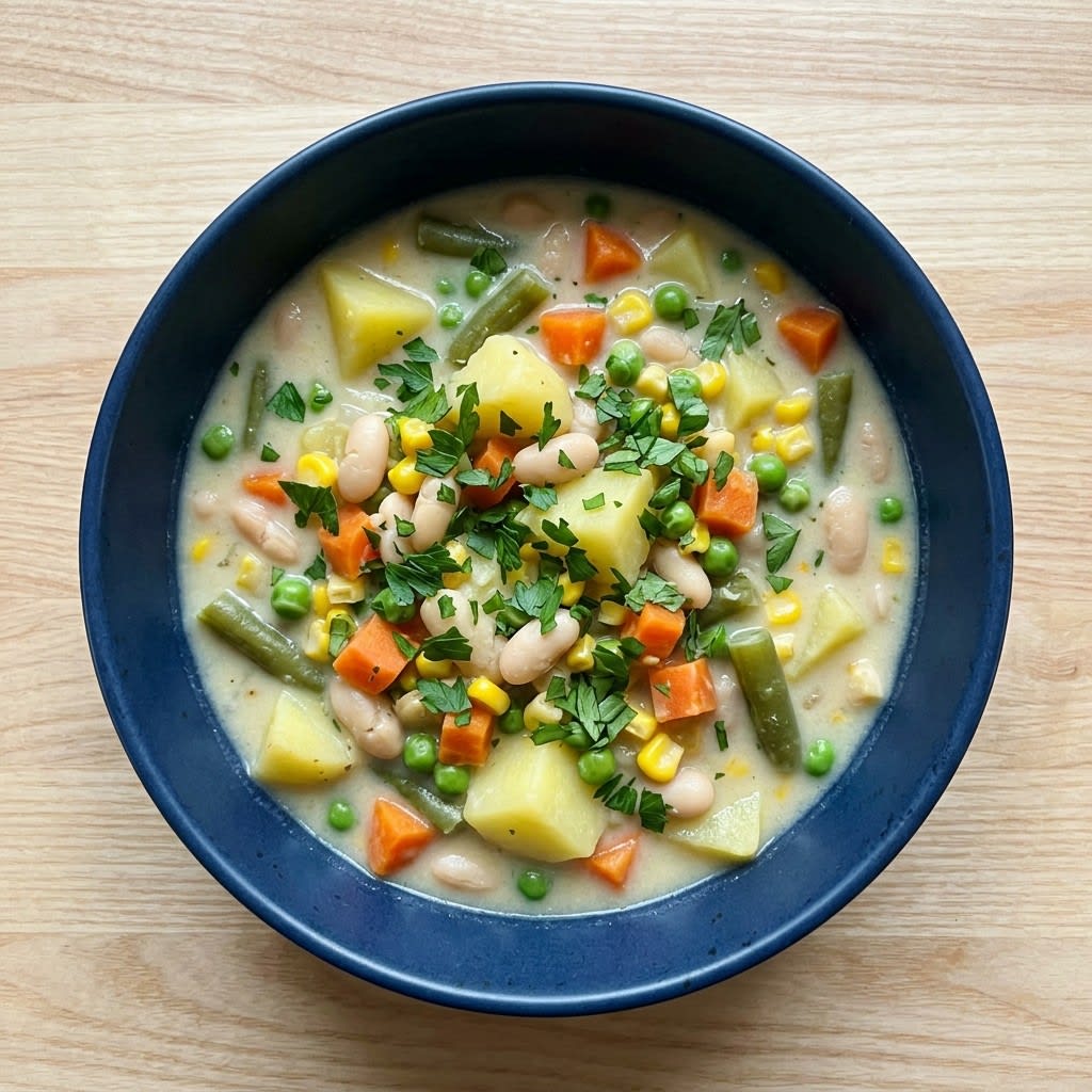 Creamy Cashew, Potato & White Bean Soup with Mixed Vegetables