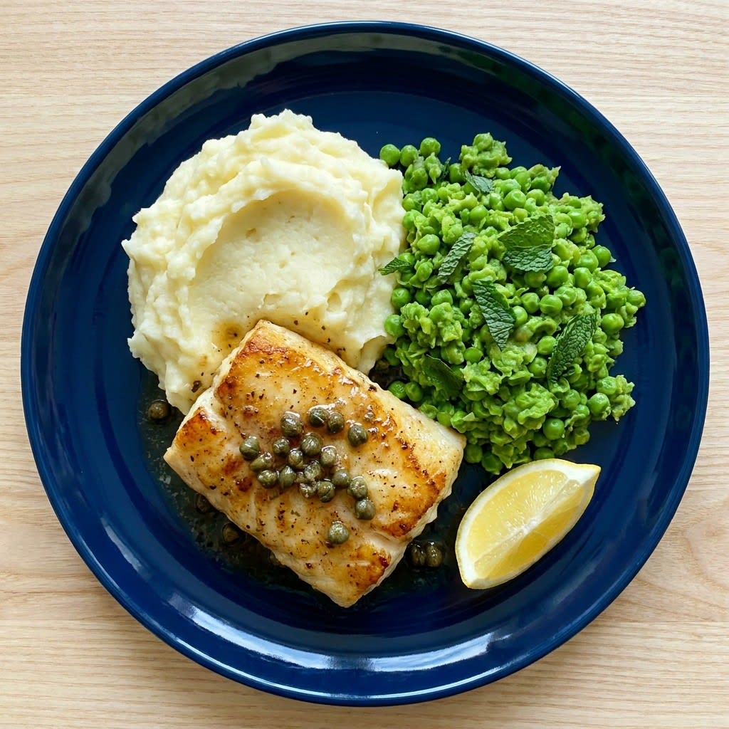 Brown Butter Cod with Mashed Potatoes & Minty Peas