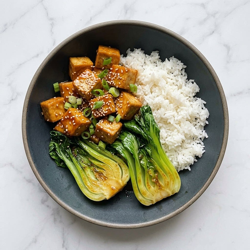 Maple-Soy Glazed Tofu with Garlic Bok Choy & Jasmine Rice