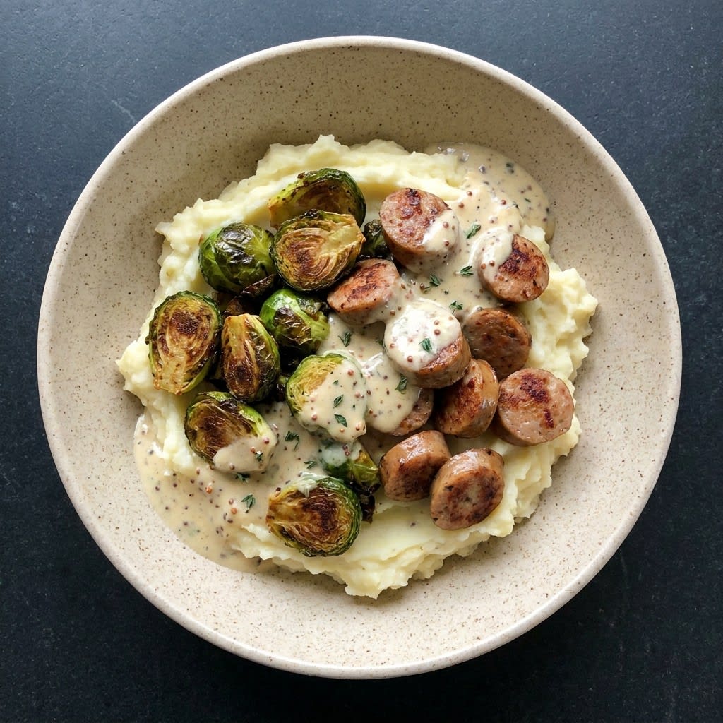 Sausage & Brussels Sprouts Mash Bowls with Creamy Dijon Sauce