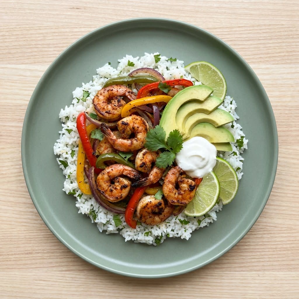Sheet Pan Cajun Shrimp Fajita Rice Bowls with Avocado & Lime