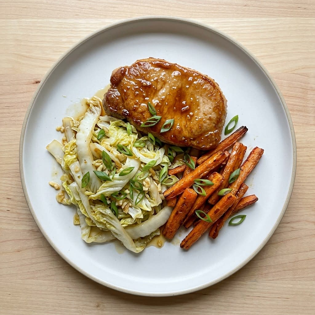 Pan-Fried Pork Chops with Garlicky Napa Cabbage & Roasted Carrots