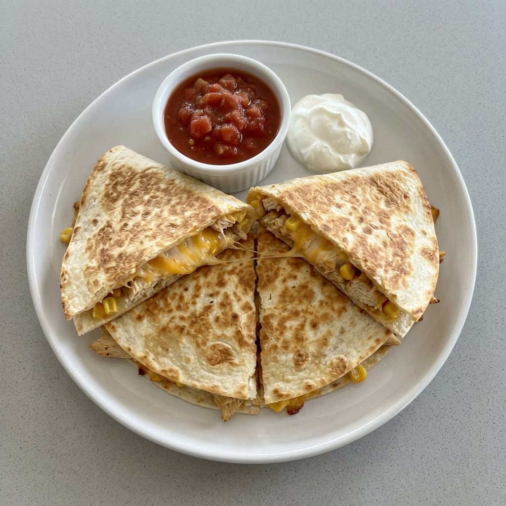 Cheesy Sheet Pan Chicken Quesadillas with Corn & Salsa