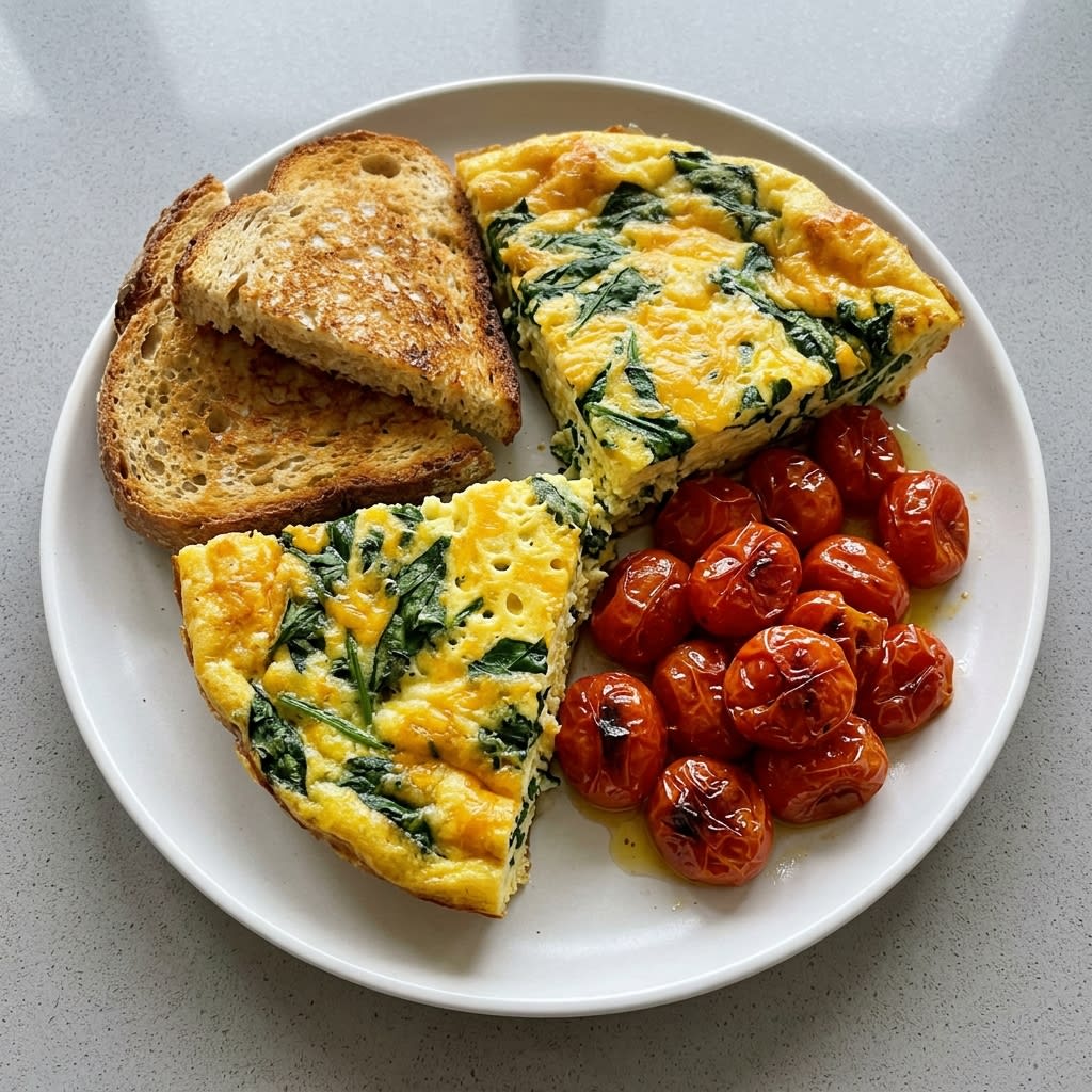 Cheesy Spinach Egg Frittata with Toast & Roasted Tomatoes