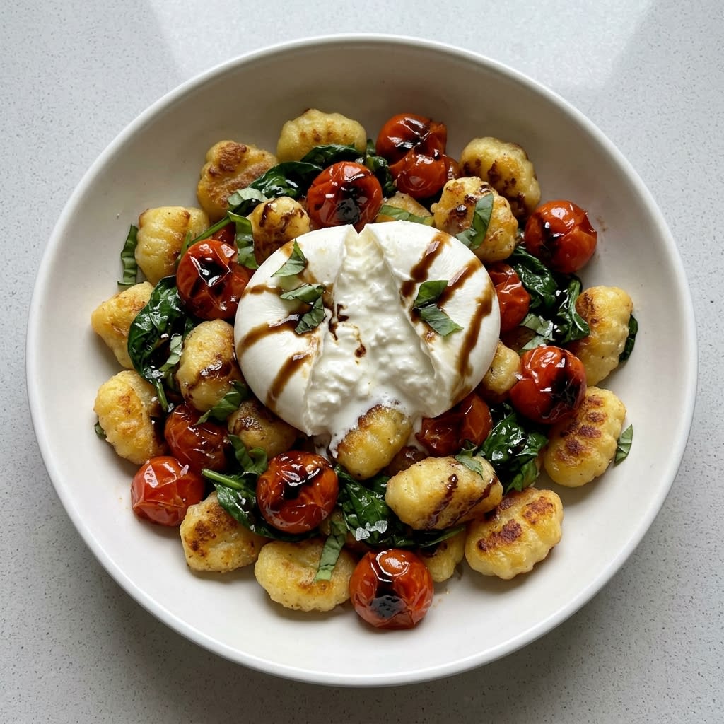 Crispy Air-Fried Gnocchi with Blistered Tomatoes & Burrata
