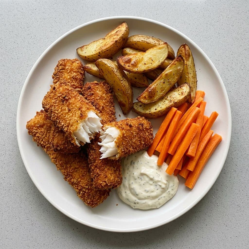 Crispy Panko Cod Sticks with Potato Wedges & Dip