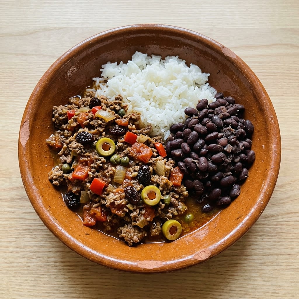 Cuban Beef Picadillo with White Rice & Black Beans