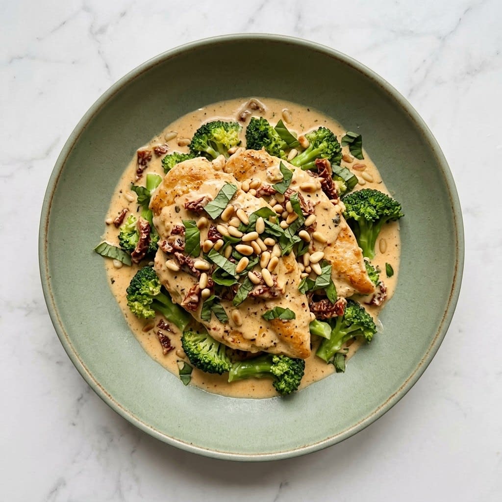 Creamy Sun-Dried Tomato Chicken with Broccoli & Toasted Pine Nuts
