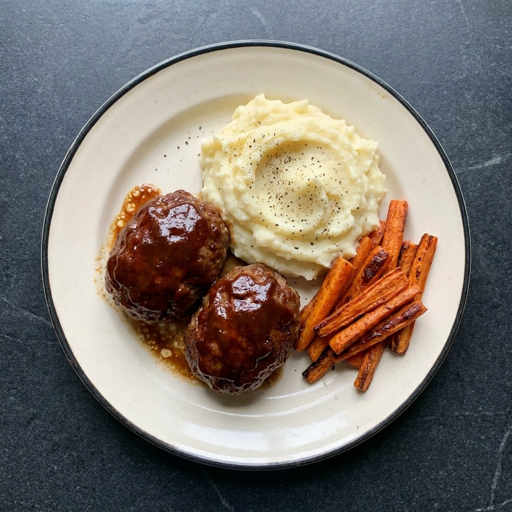 Air Fryer Mini Glazed Meatloaves with Mashed Potatoes & Carrots