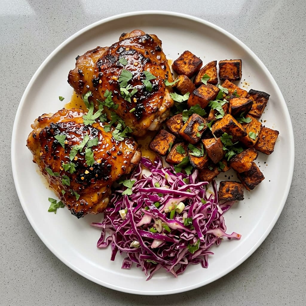 Hot Honey Chicken with Sweet Potatoes & Lime Slaw