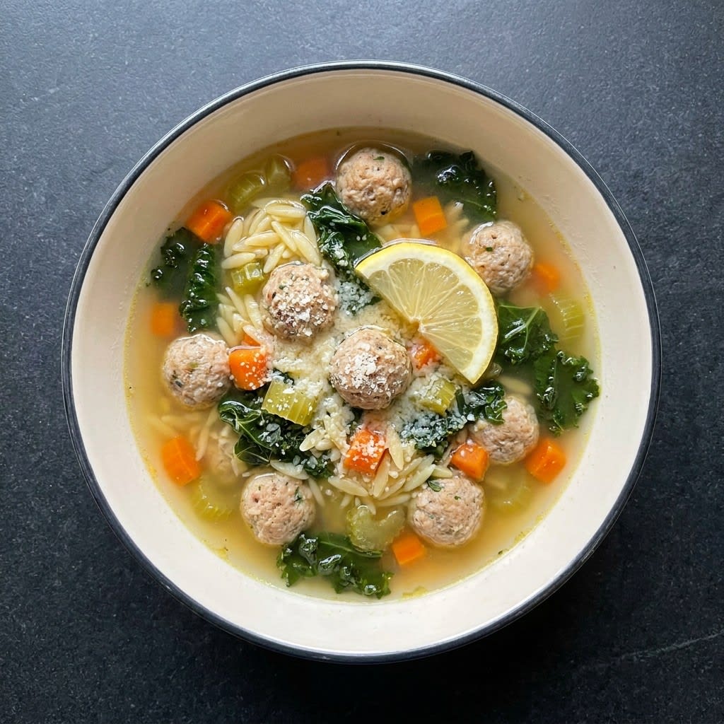Italian Wedding Soup with Mini Turkey Meatballs, Orzo & Kale